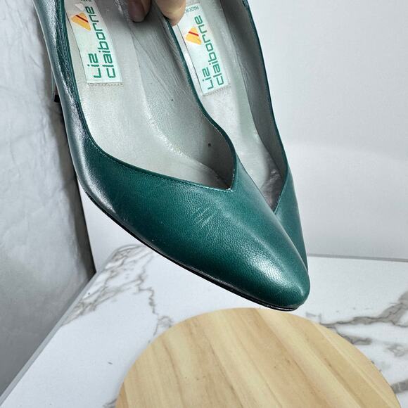 Vintage 80s Liz Claiborne Womens 6-6.5 Shoes Teal Leather Rockabilly Lady Preppy - Picture 8 of 9